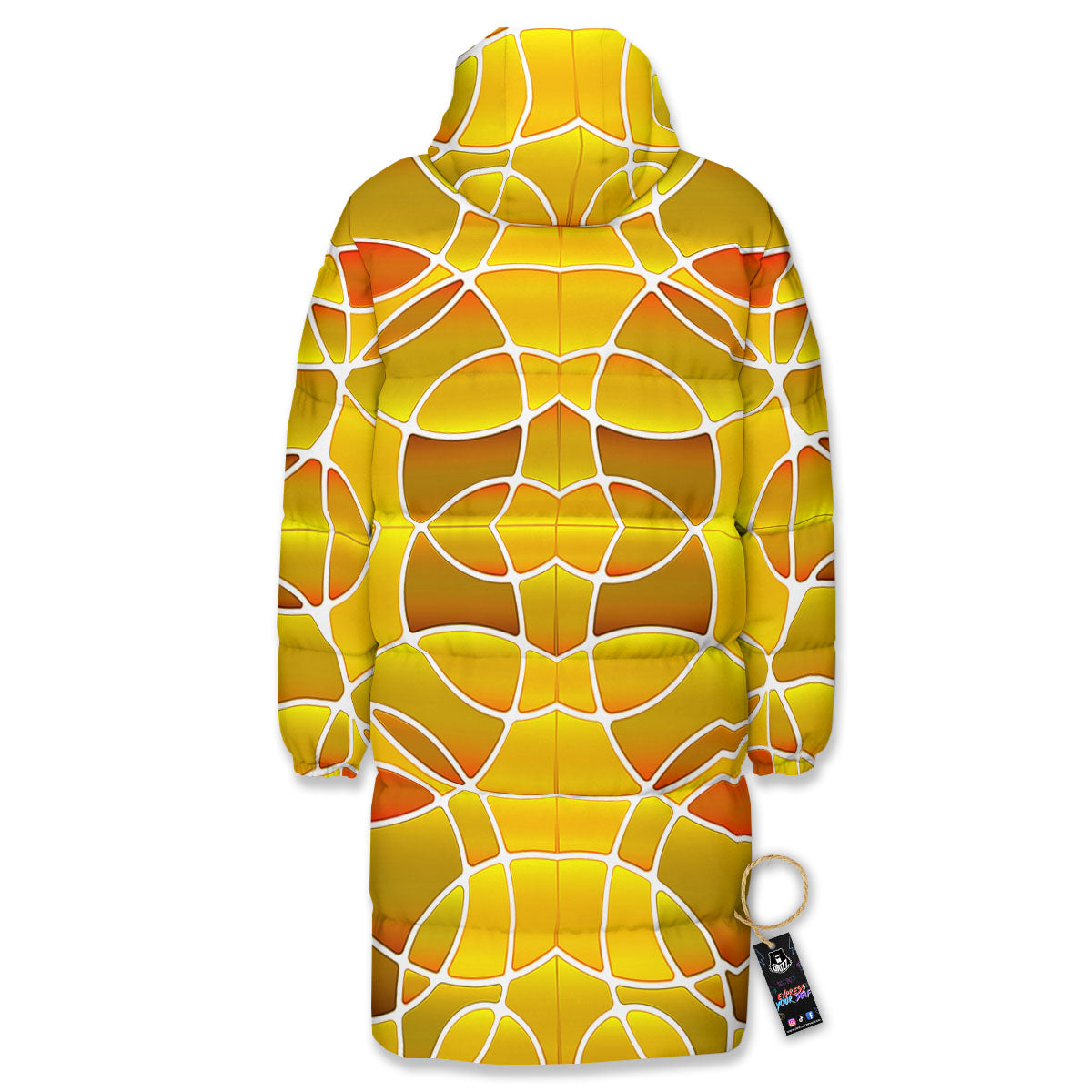 Stained Glass Mosaic Yellow Print Pattern Long Down Jacket-grizzshop