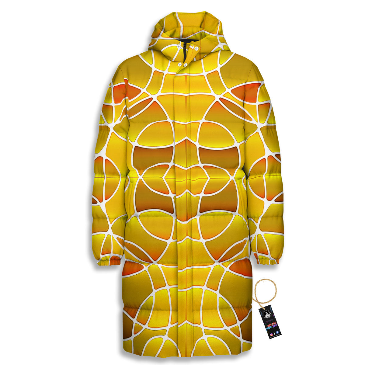 Stained Glass Mosaic Yellow Print Pattern Long Down Jacket-grizzshop