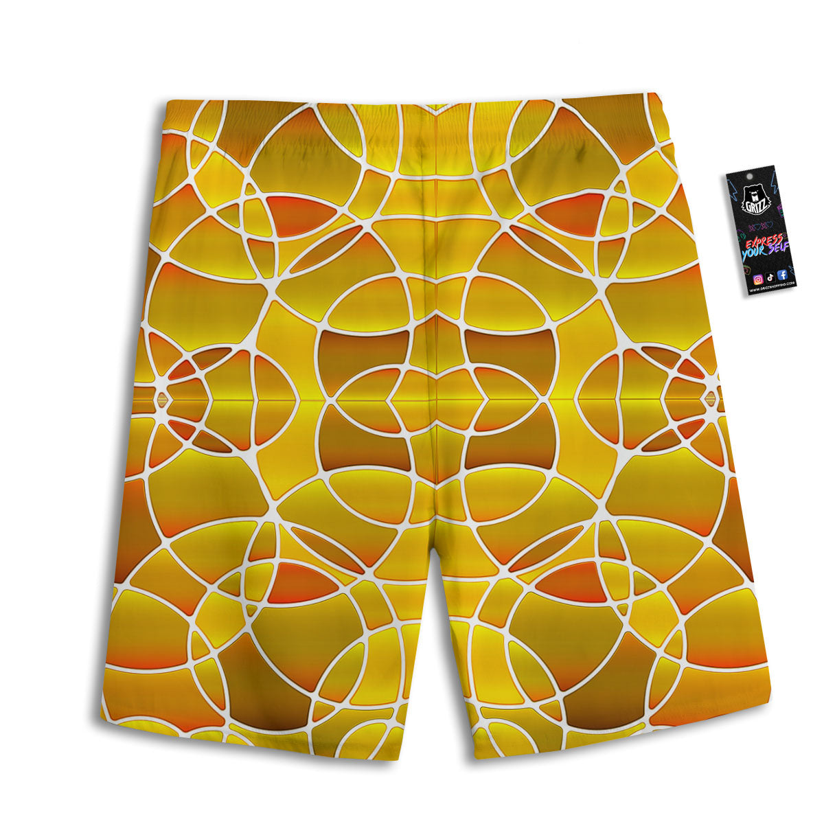 Stained Glass Mosaic Yellow Print Pattern Men's Athletic Shorts