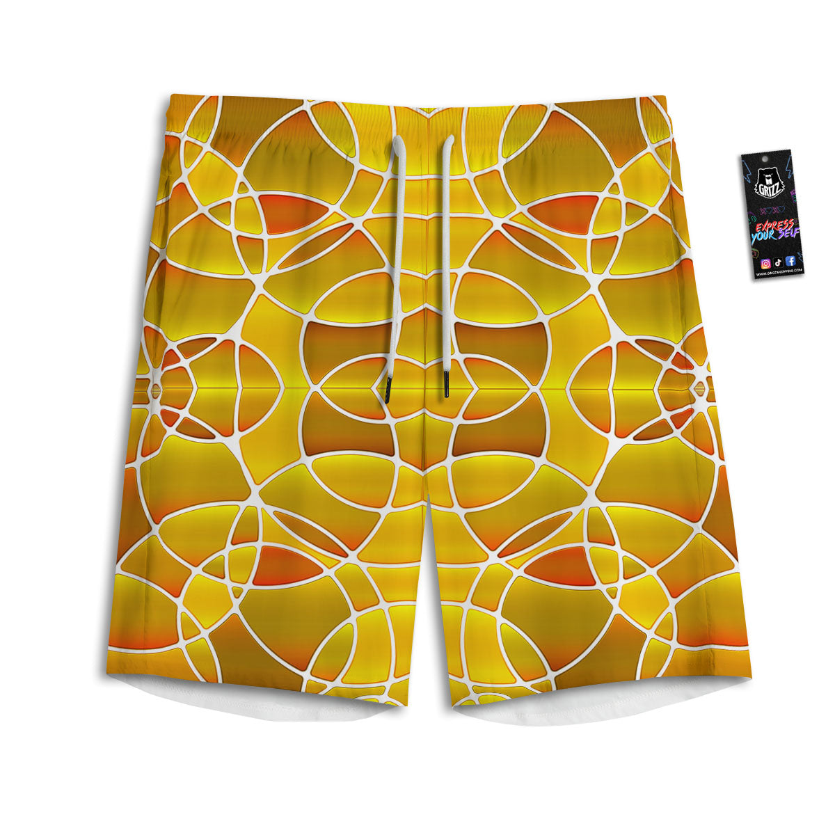 Stained Glass Mosaic Yellow Print Pattern Men's Athletic Shorts