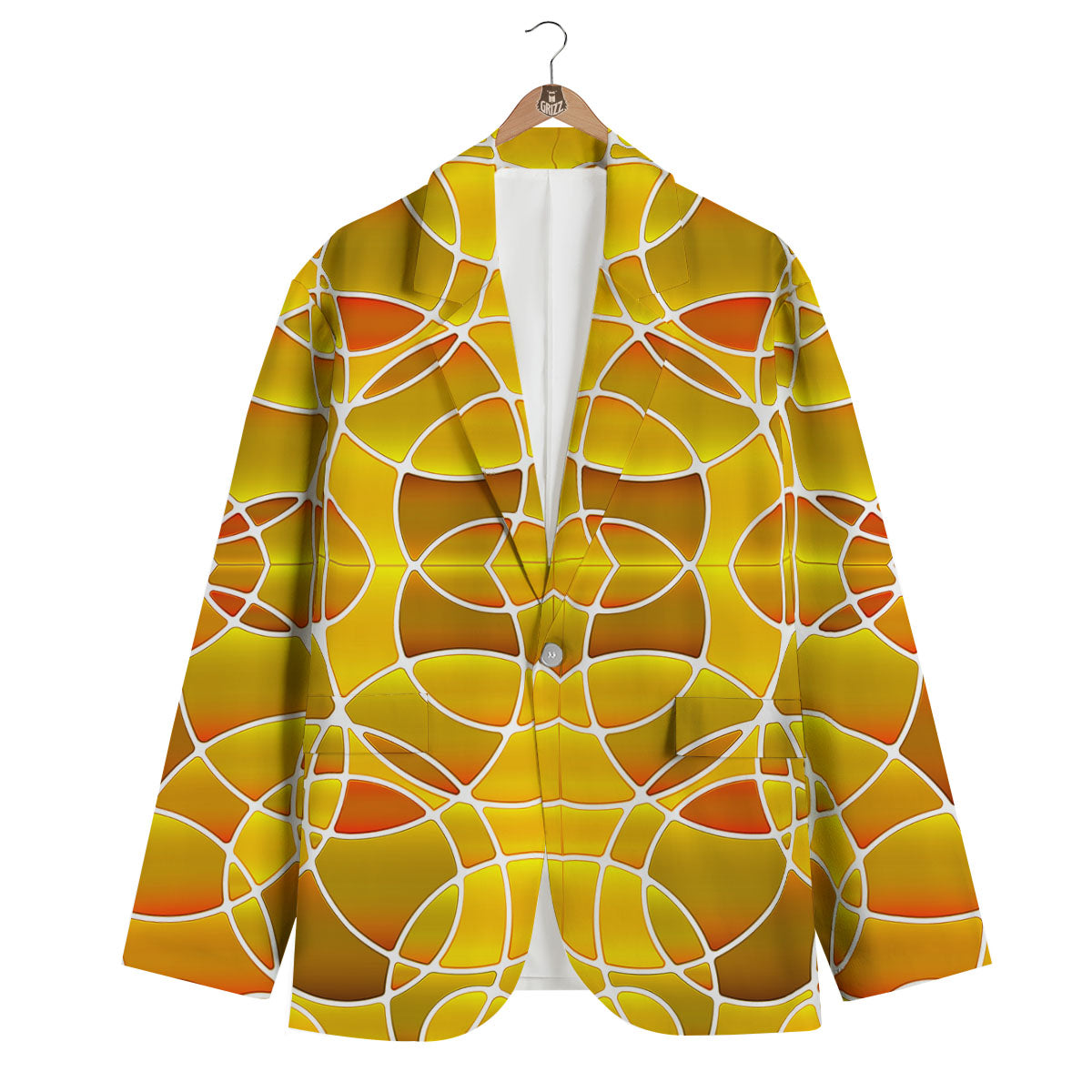 Stained Glass Mosaic Yellow Print Pattern Men's Blazer-grizzshop