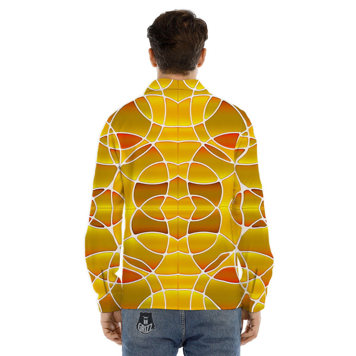 Stained Glass Mosaic Yellow Print Pattern Men's Dress Shirts-grizzshop