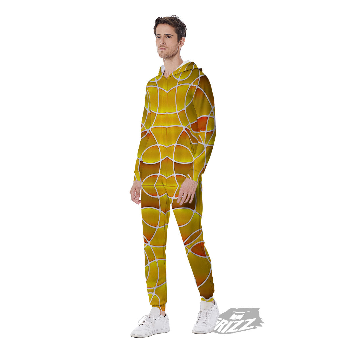 Stained Glass Mosaic Yellow Print Pattern Men's Jumpsuit-grizzshop