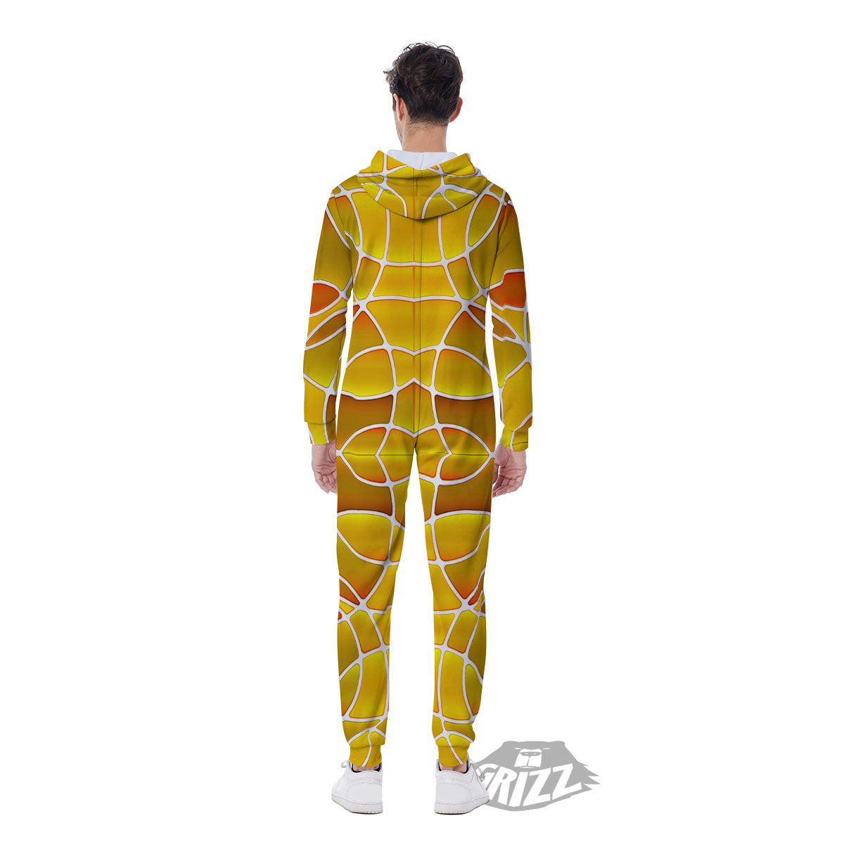 Stained Glass Mosaic Yellow Print Pattern Men's Jumpsuit-grizzshop