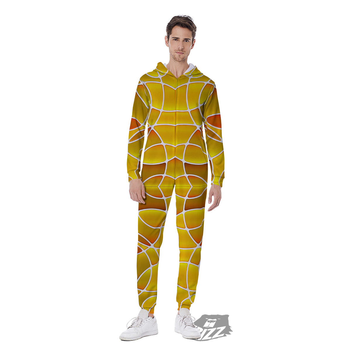 Stained Glass Mosaic Yellow Print Pattern Men's Jumpsuit-grizzshop