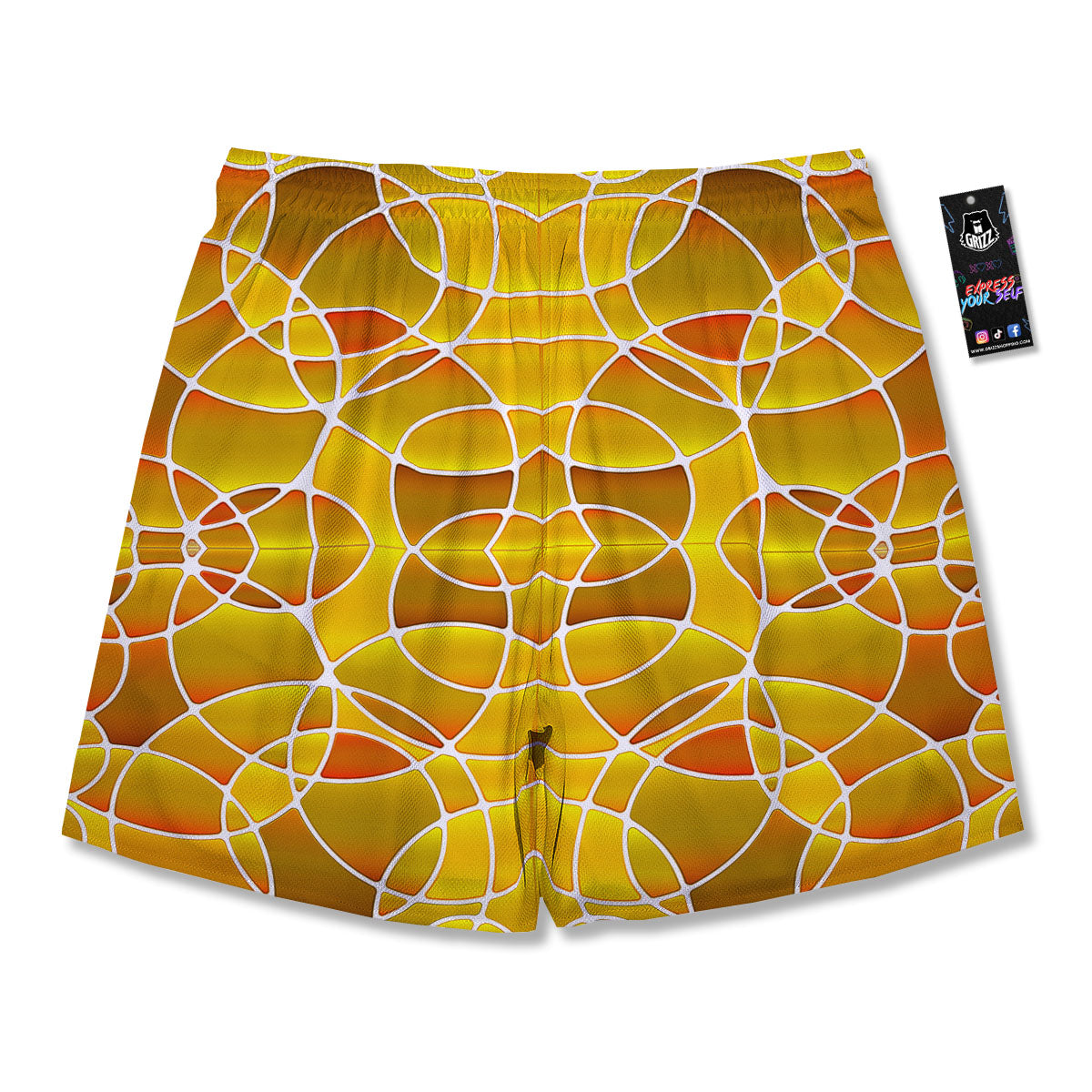 Stained Glass Mosaic Yellow Print Pattern Men's Running Shorts-grizzshop