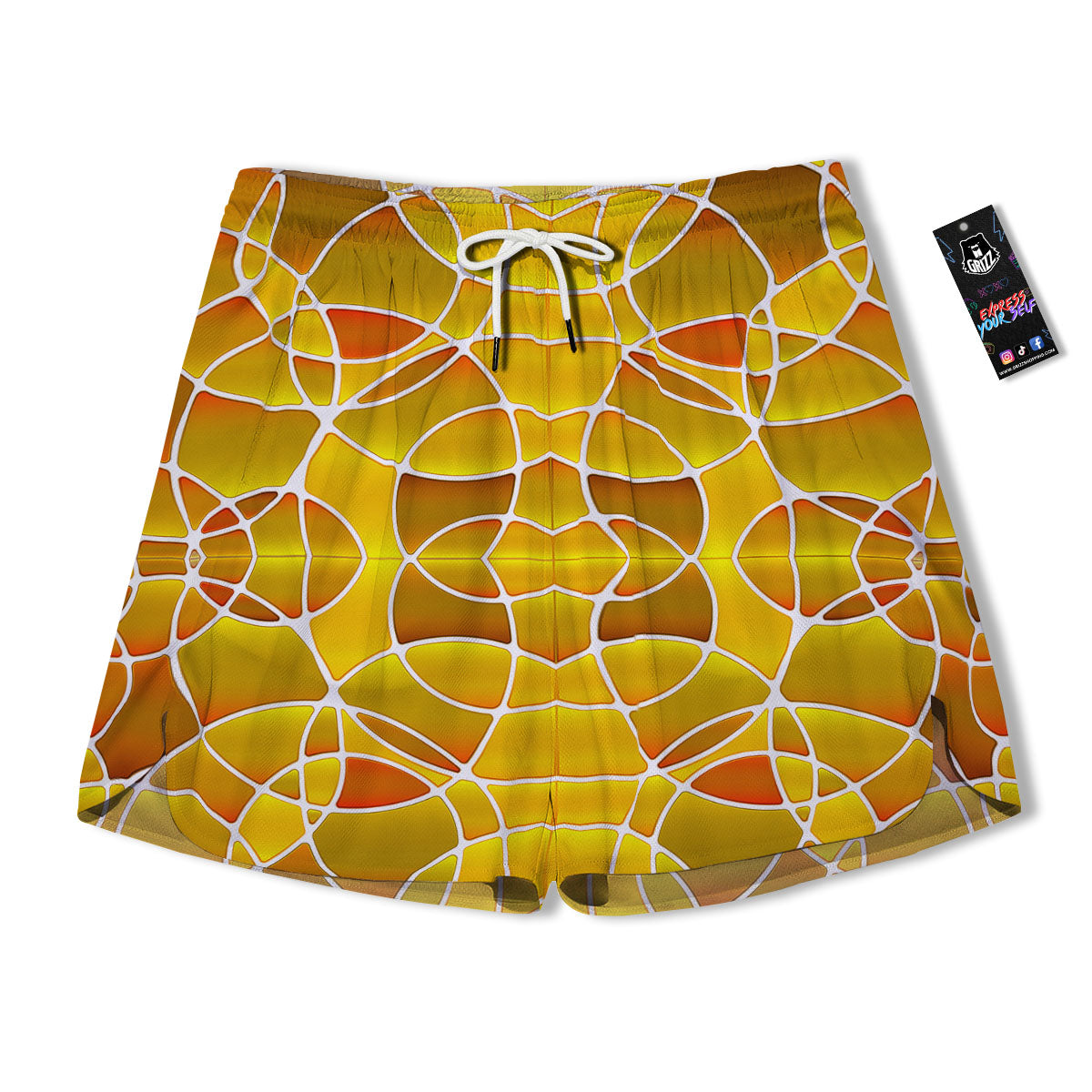 Stained Glass Mosaic Yellow Print Pattern Men's Running Shorts-grizzshop