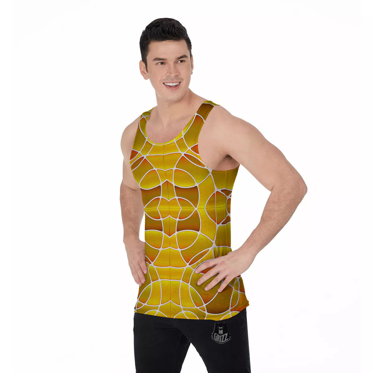 Stained Glass Mosaic Yellow Print Pattern Men's Tank Top-grizzshop