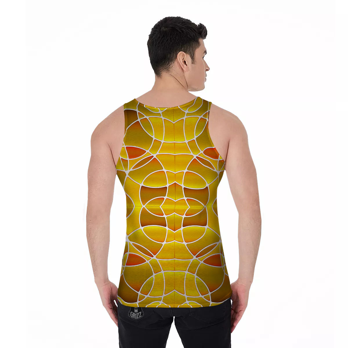 Stained Glass Mosaic Yellow Print Pattern Men's Tank Top-grizzshop
