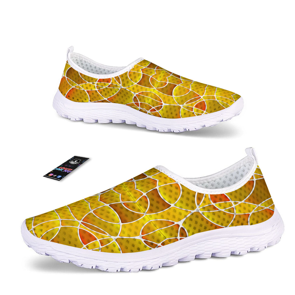 Stained Glass Mosaic Yellow Print Pattern Nurse Shoes-grizzshop