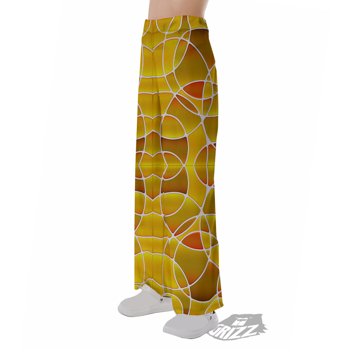 Stained Glass Mosaic Yellow Print Pattern Pajama Pants-grizzshop