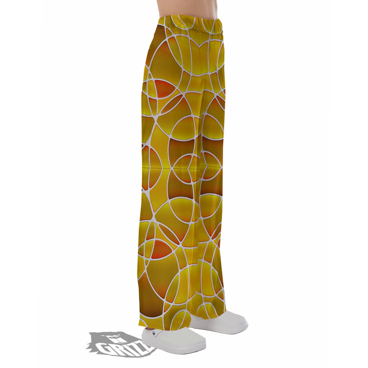 Stained Glass Mosaic Yellow Print Pattern Pajama Pants-grizzshop