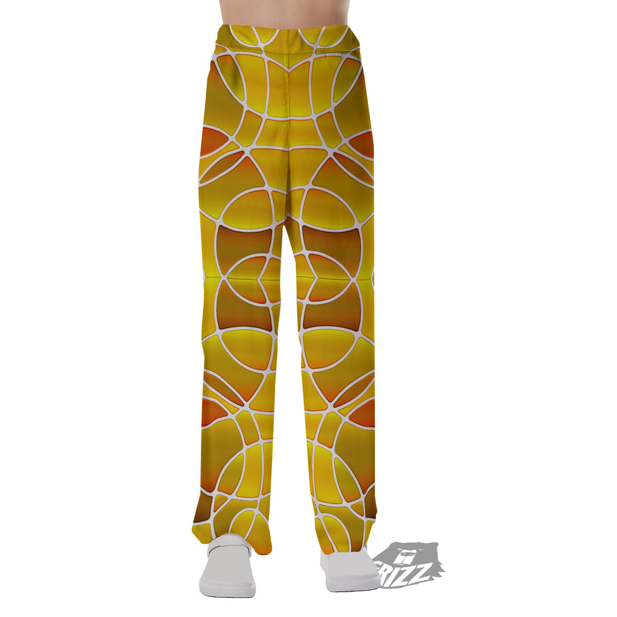 Stained Glass Mosaic Yellow Print Pattern Pajama Pants-grizzshop
