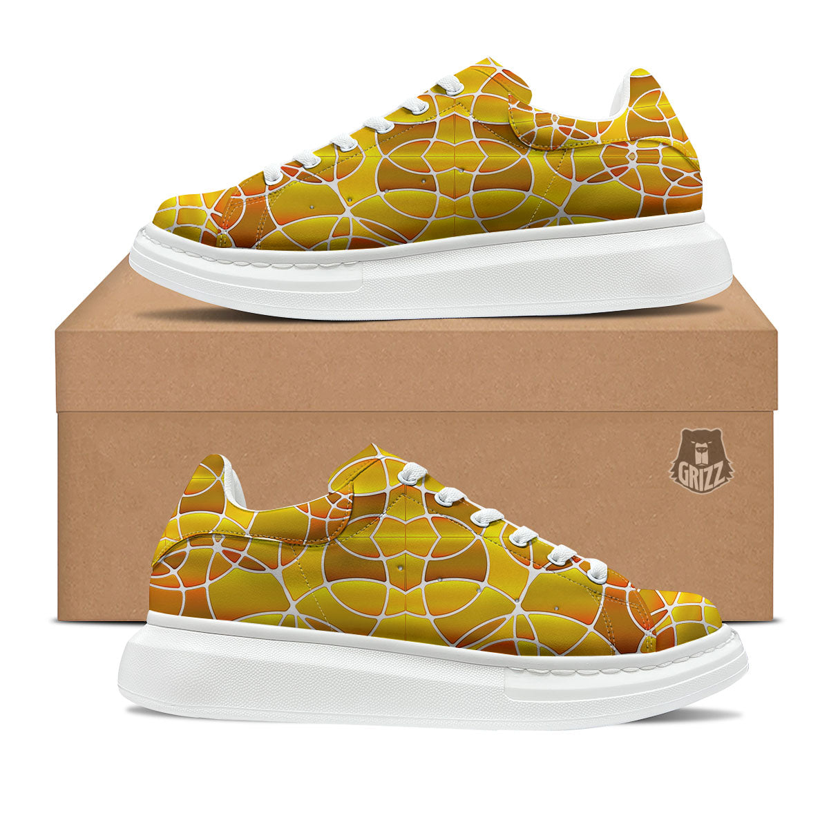 Stained Glass Mosaic Yellow Print Pattern Platform Shoes-grizzshop