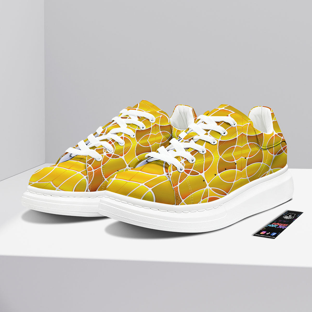 Stained Glass Mosaic Yellow Print Pattern Platform Shoes-grizzshop
