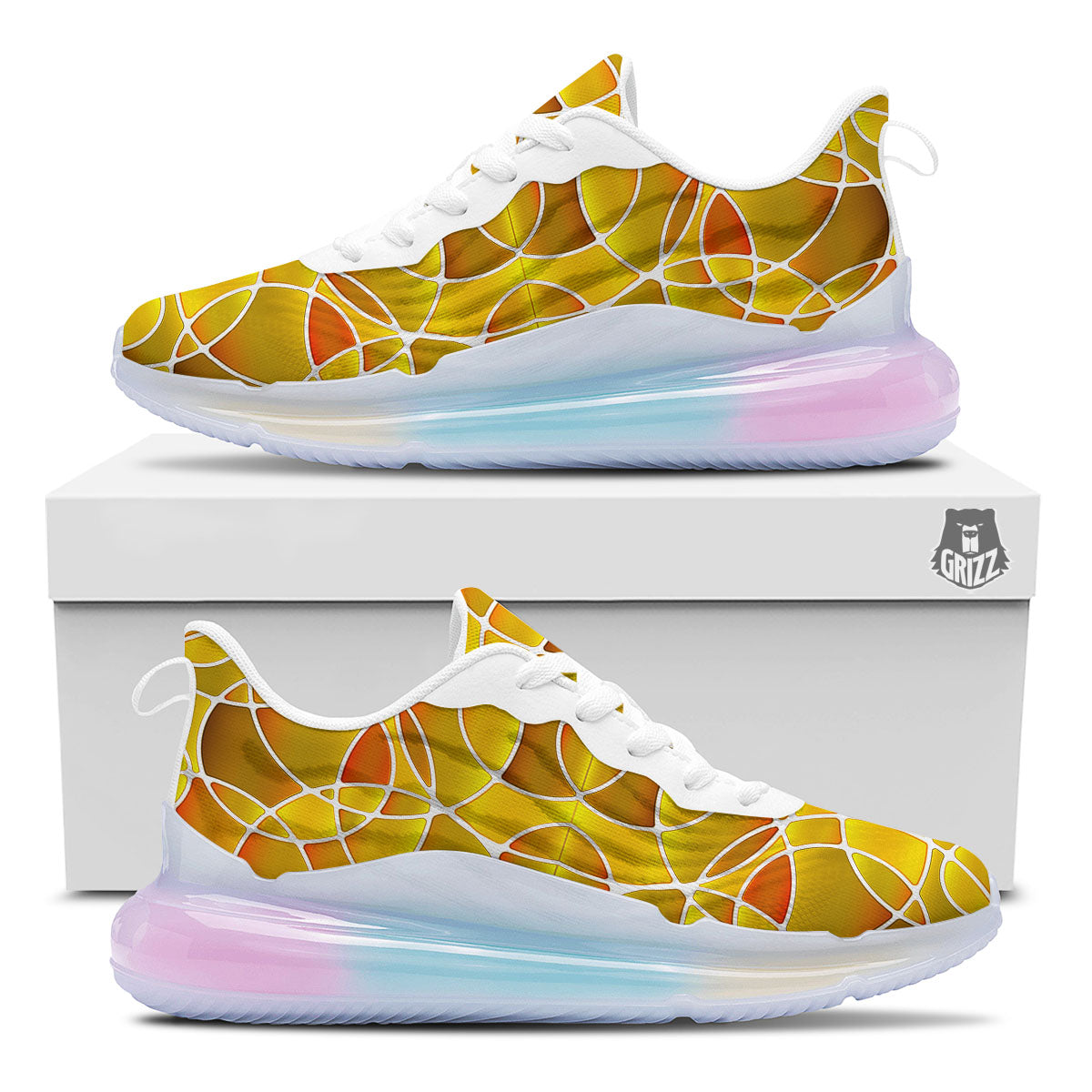 Stained Glass Mosaic Yellow Print Pattern Running Sneakers-grizzshop