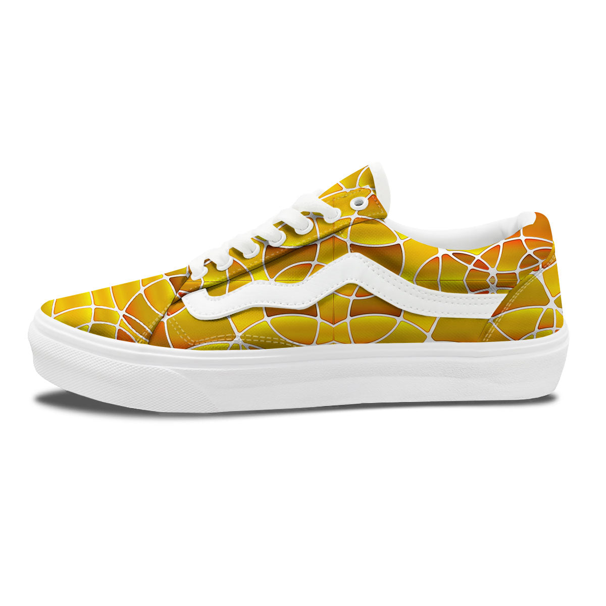 Stained Glass Mosaic Yellow Print Pattern Skate Shoes-grizzshop