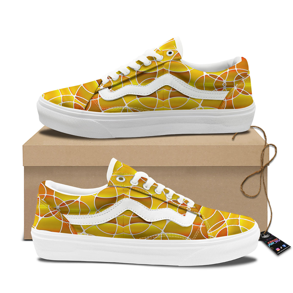 Stained Glass Mosaic Yellow Print Pattern Skate Shoes-grizzshop