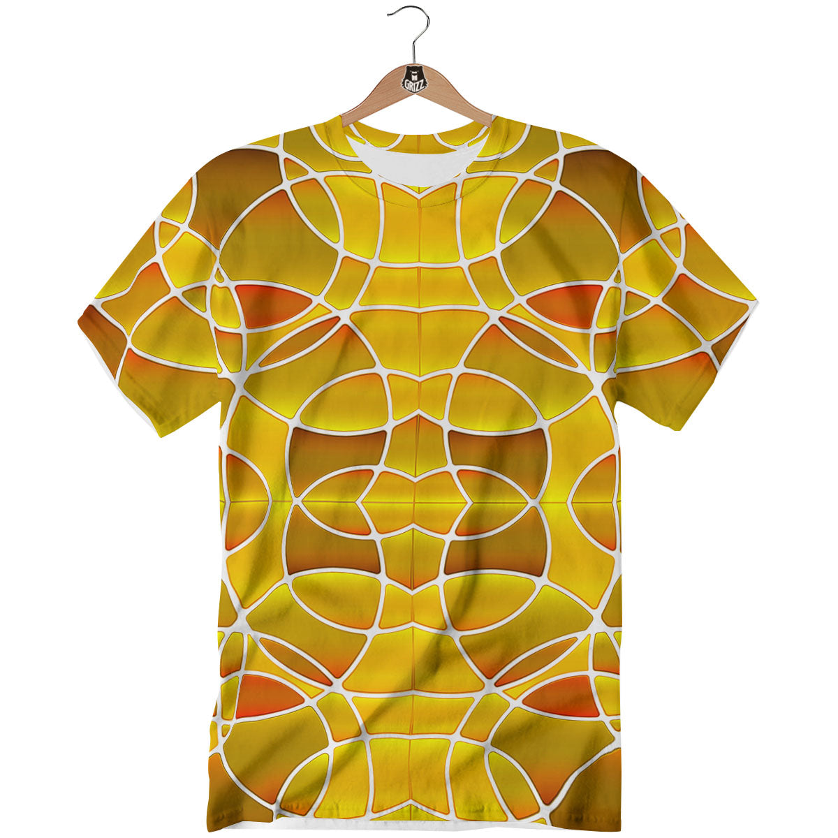 Stained Glass Mosaic Yellow Print Pattern T-Shirt-grizzshop