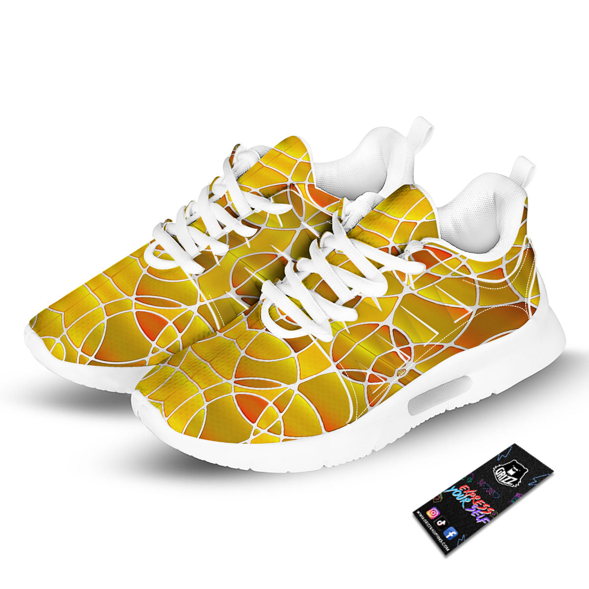 Stained Glass Mosaic Yellow Print Pattern Tennis Shoes-grizzshop