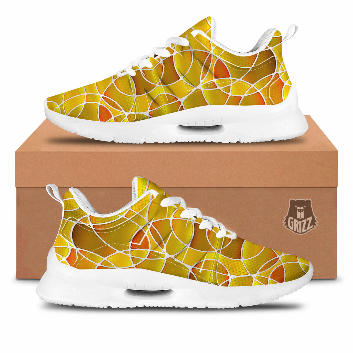 Stained Glass Mosaic Yellow Print Pattern Tennis Shoes-grizzshop