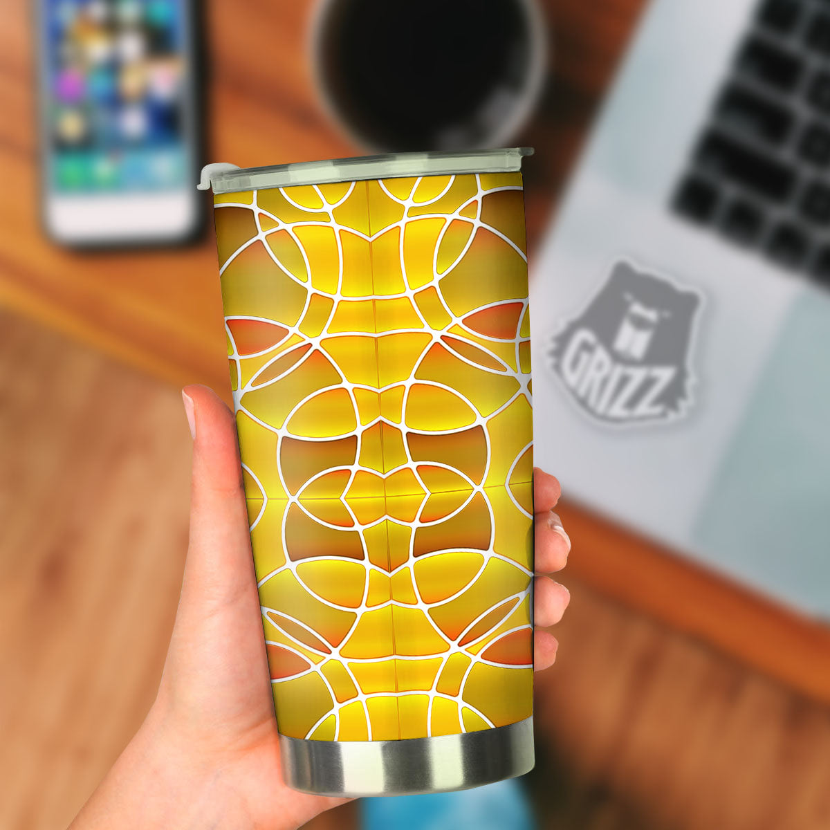 Stained Glass Mosaic Yellow Print Pattern Tumbler-grizzshop