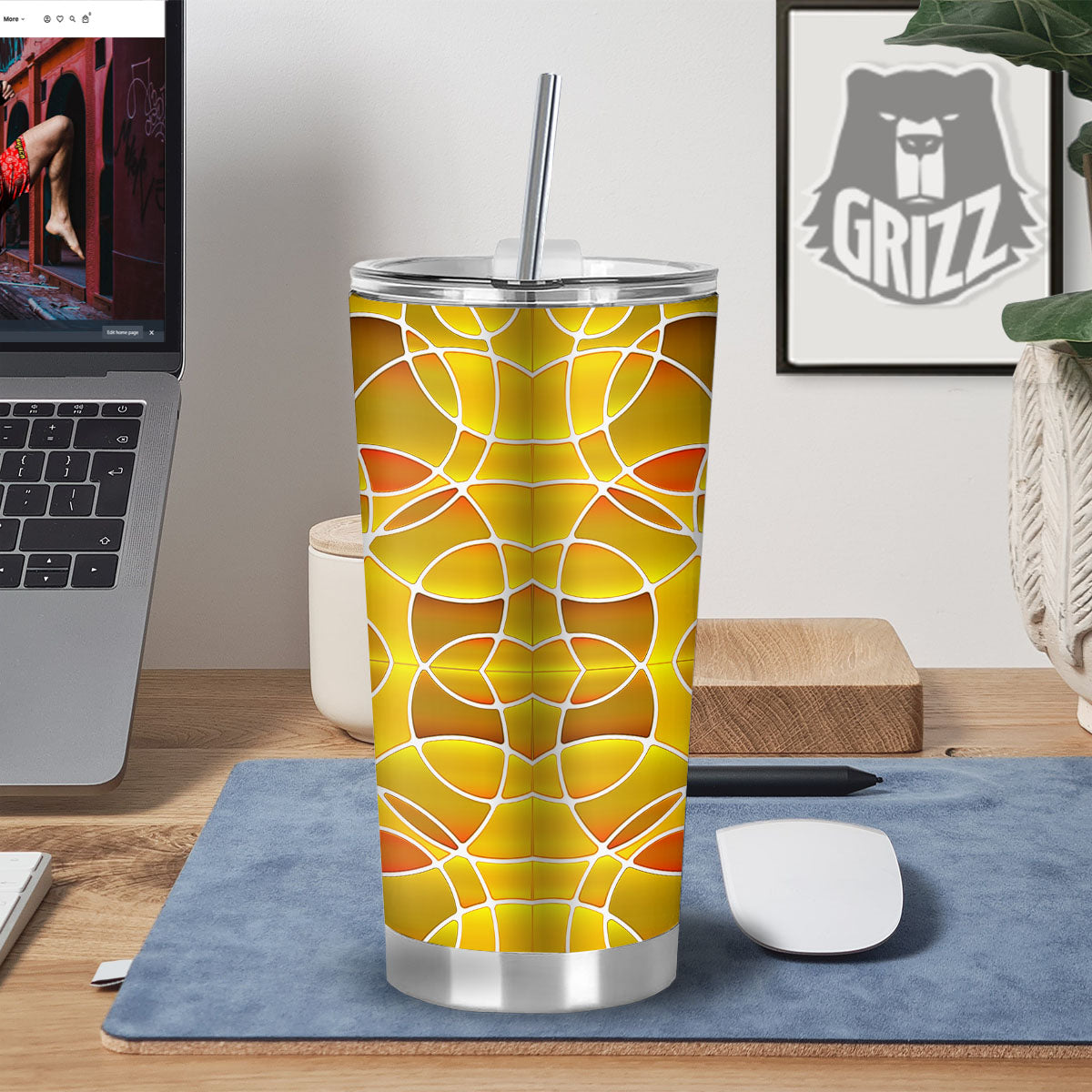 Stained Glass Mosaic Yellow Print Pattern Tumbler-grizzshop