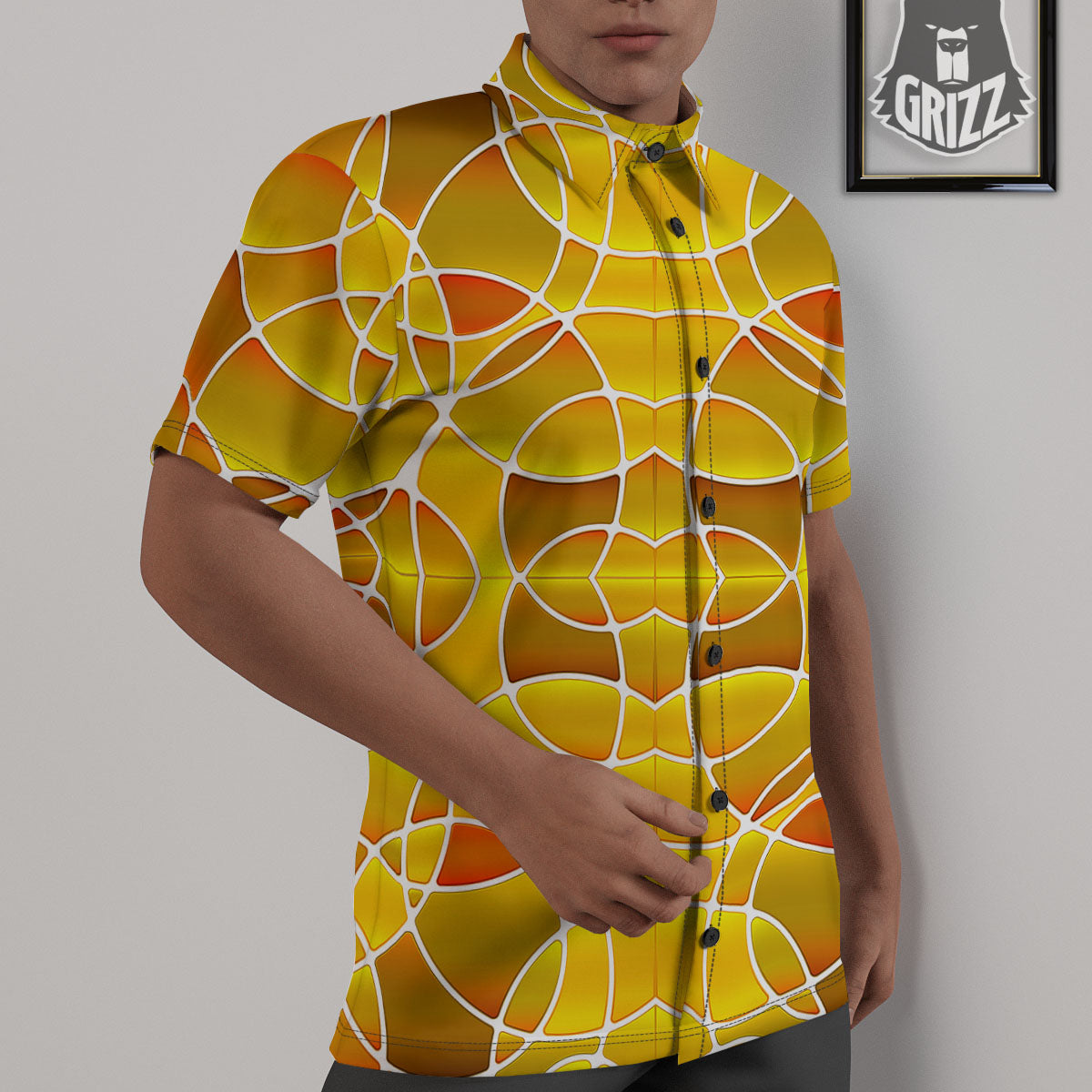 Stained Glass Mosaic Yellow Print Pattern Untucked Shirts-grizzshop