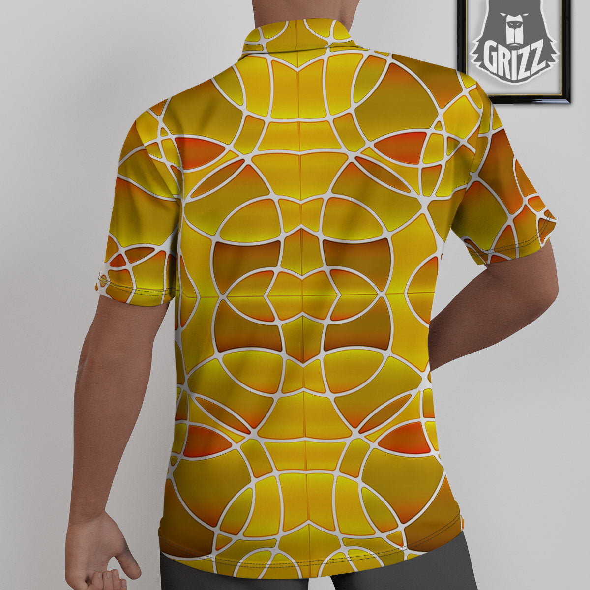Stained Glass Mosaic Yellow Print Pattern Untucked Shirts-grizzshop