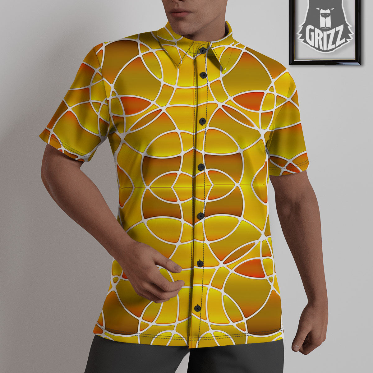 Stained Glass Mosaic Yellow Print Pattern Untucked Shirts-grizzshop
