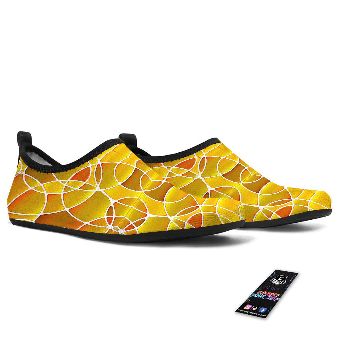 Stained Glass Mosaic Yellow Print Pattern Water Shoes-grizzshop