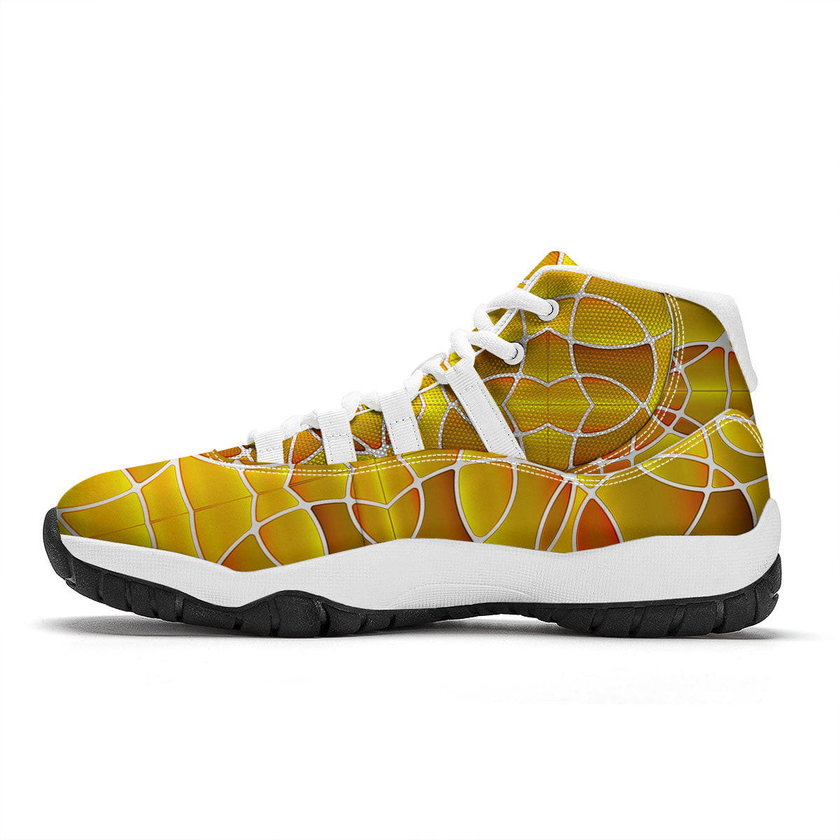 Stained Glass Mosaic Yellow Print Pattern White Bball Shoes-grizzshop