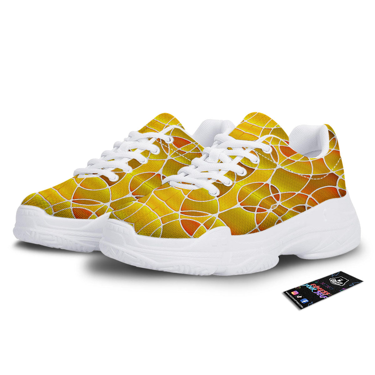 Stained Glass Mosaic Yellow Print Pattern White Chunky Shoes-grizzshop