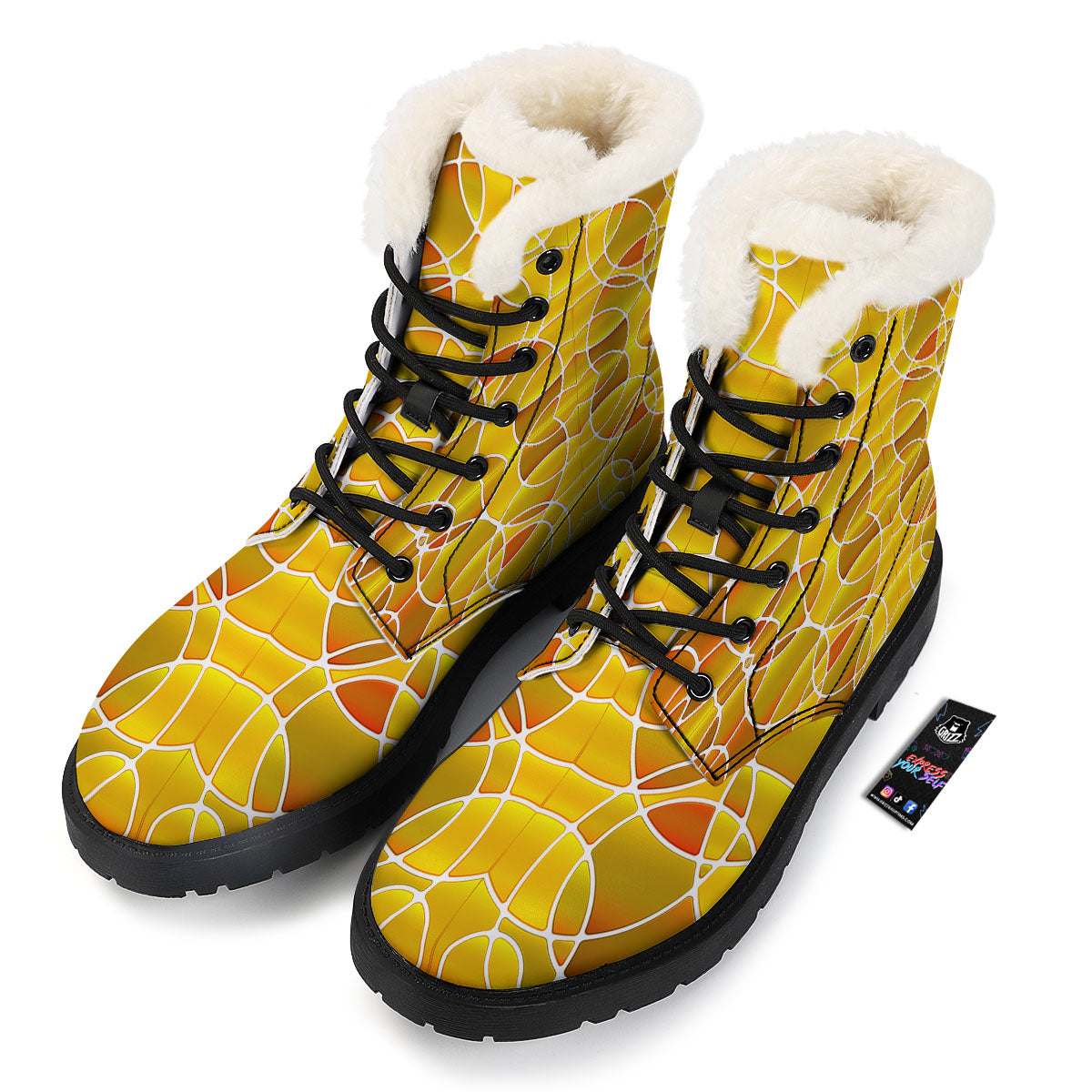 Stained Glass Mosaic Yellow Print Pattern Winter Boots-grizzshop