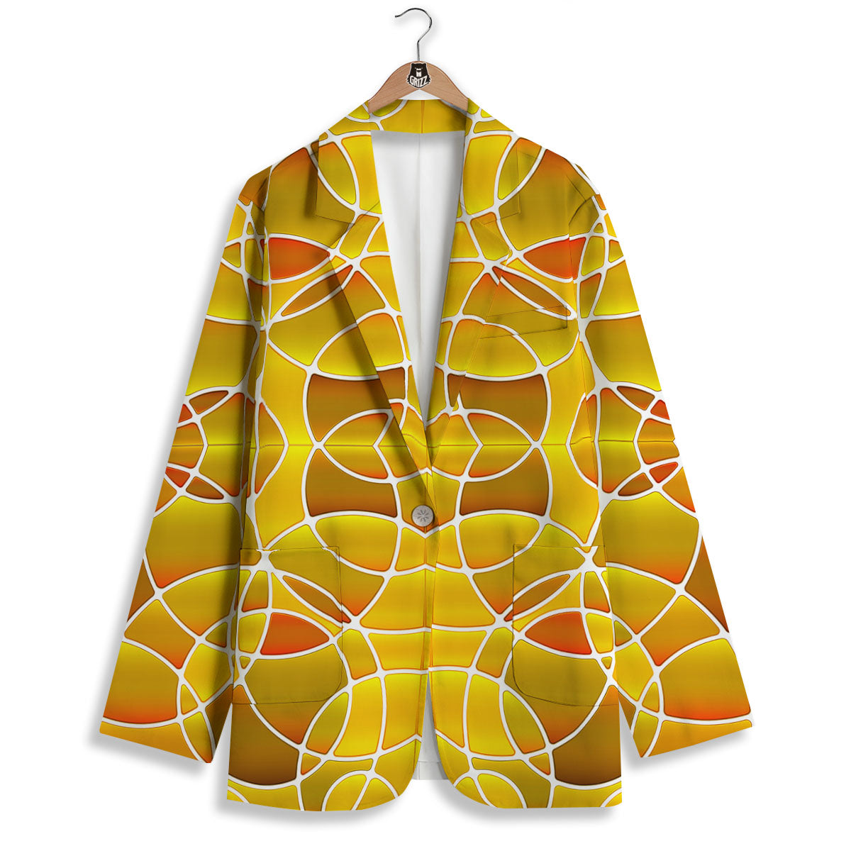 Stained Glass Mosaic Yellow Print Pattern Women's Blazer-grizzshop