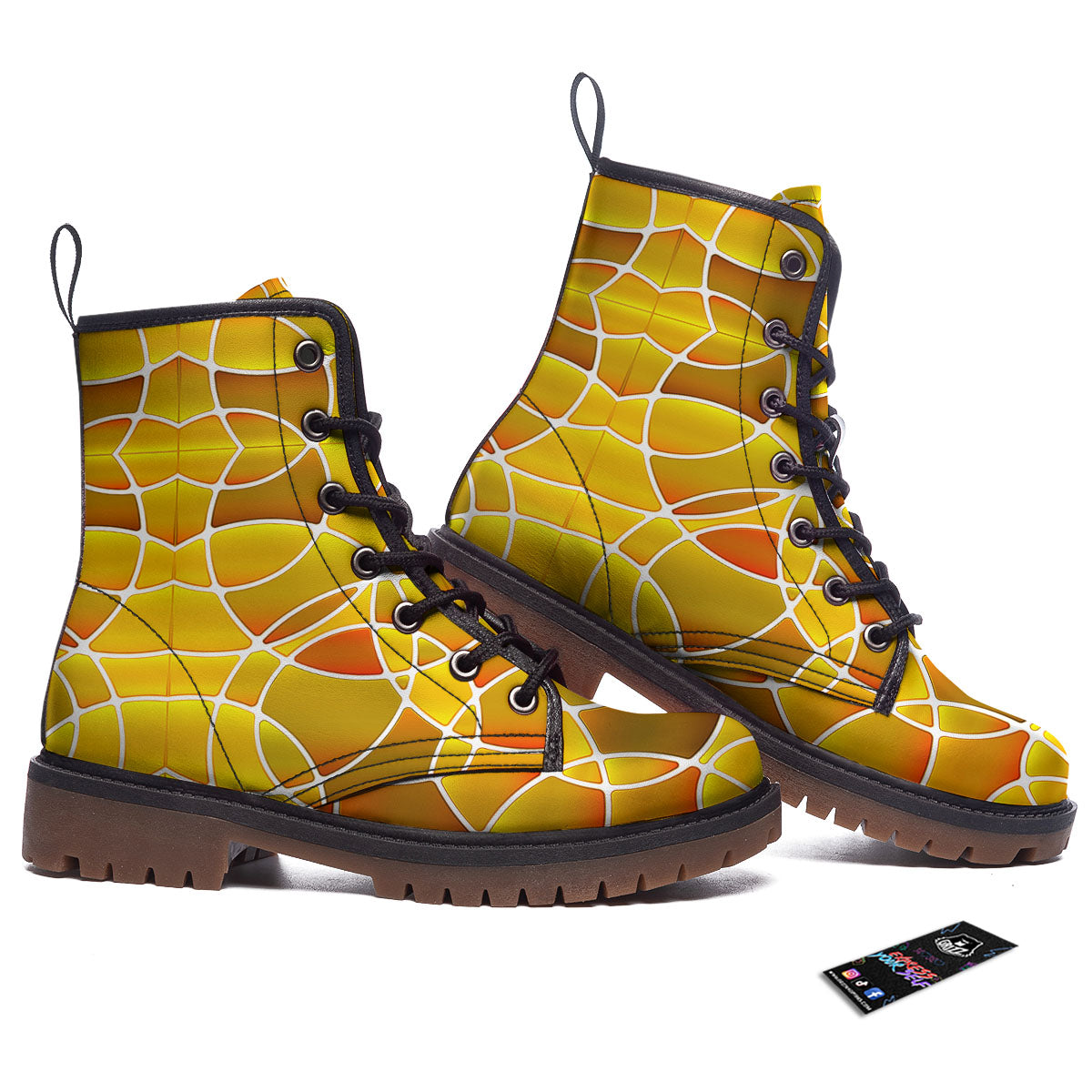 Stained Glass Mosaic Yellow Print Pattern Work Boots-grizzshop