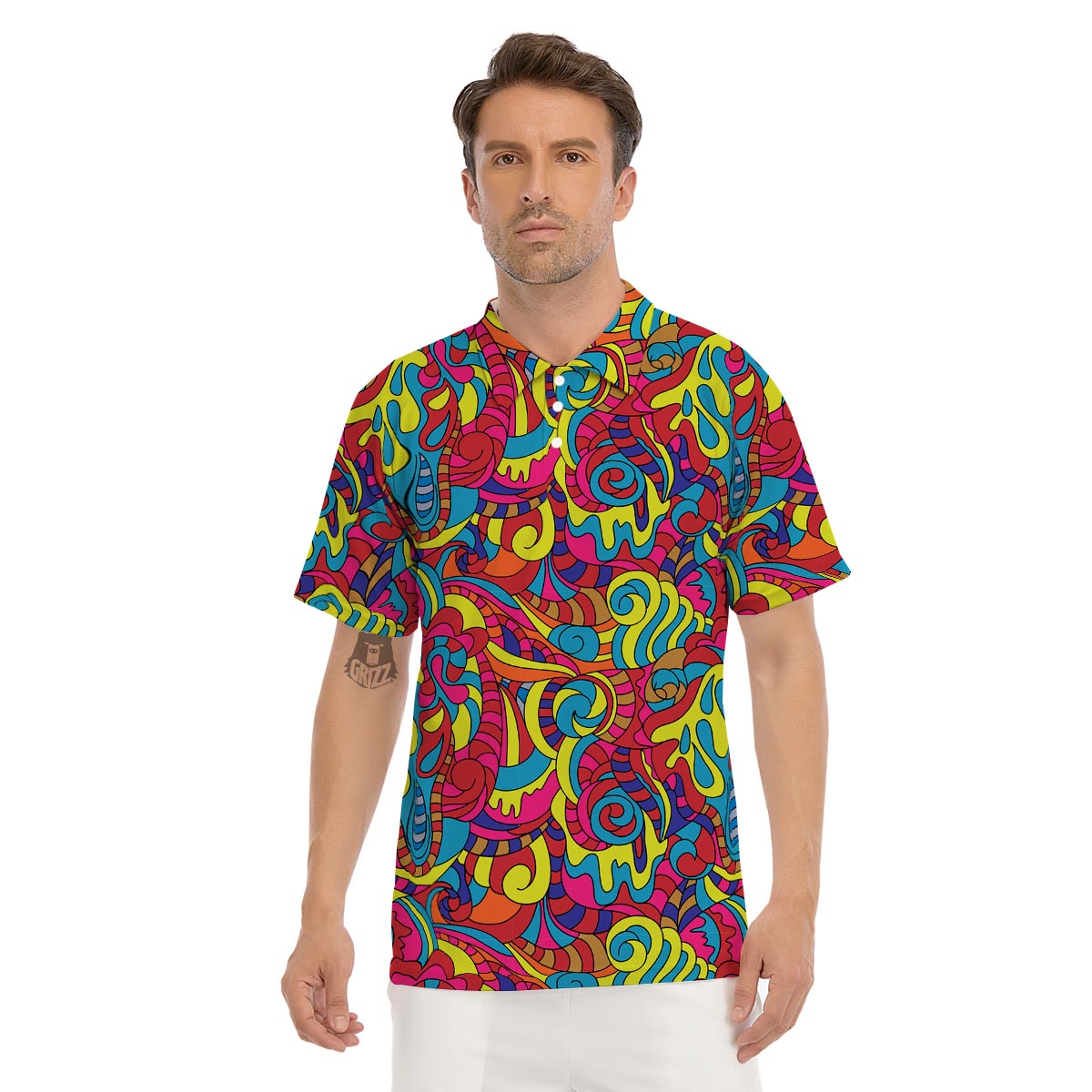 Stained Glass Psychedelic Trippy Men's Golf Shirts-grizzshop