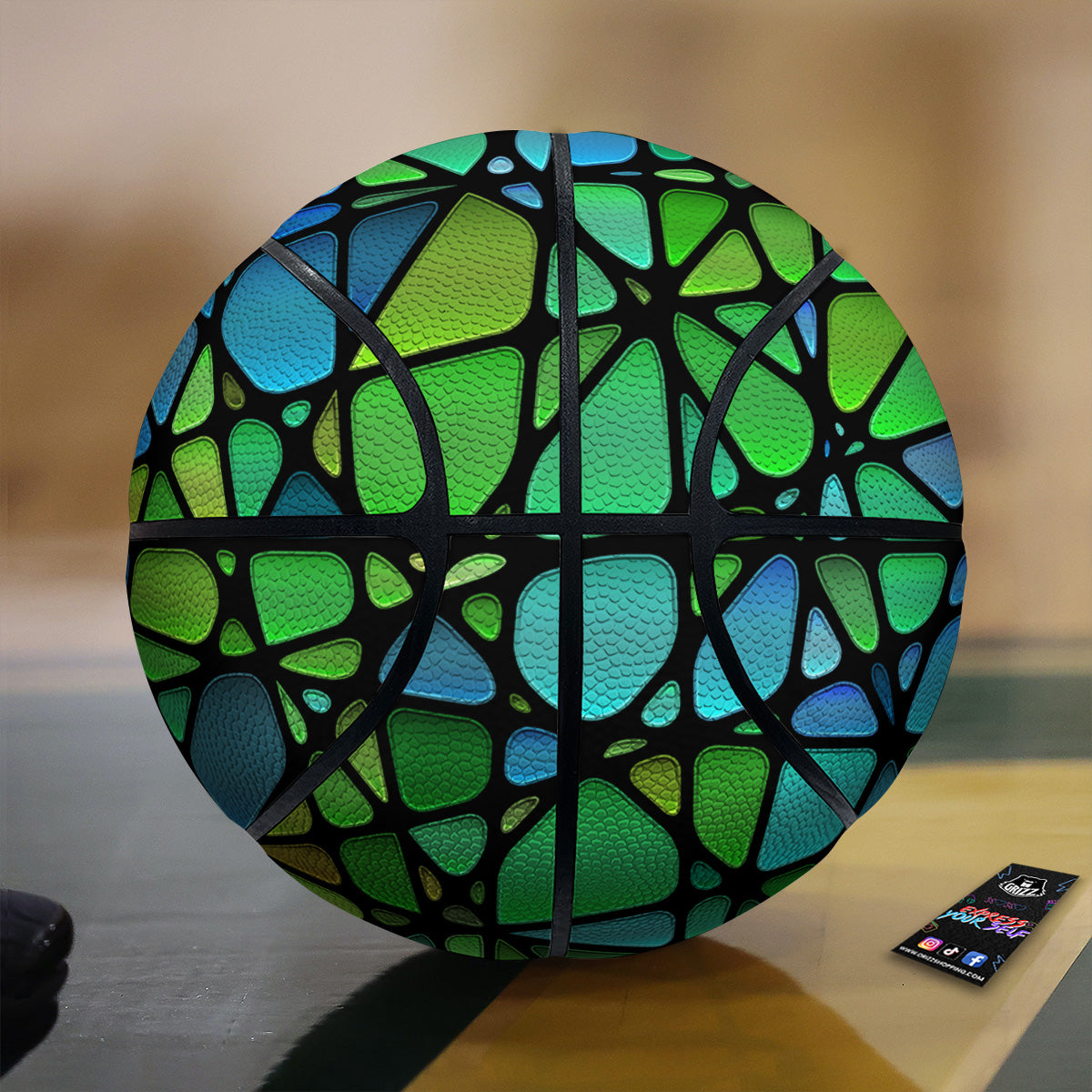 Stained Glass Green And Blue Print Basketball