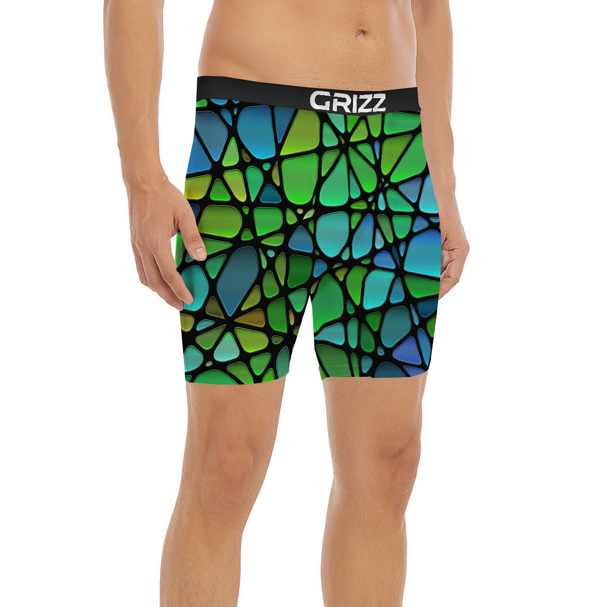 Stained Glass Green And Blue Print Boxer Briefs