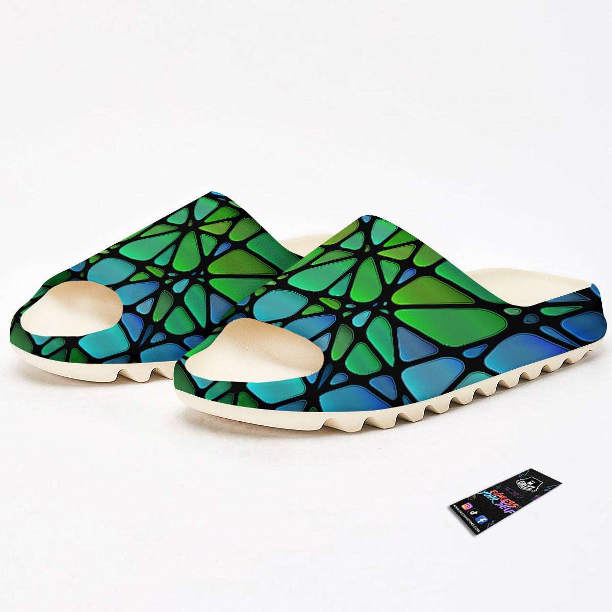 Stained Glass Green And Blue Print Sandals-grizzshop