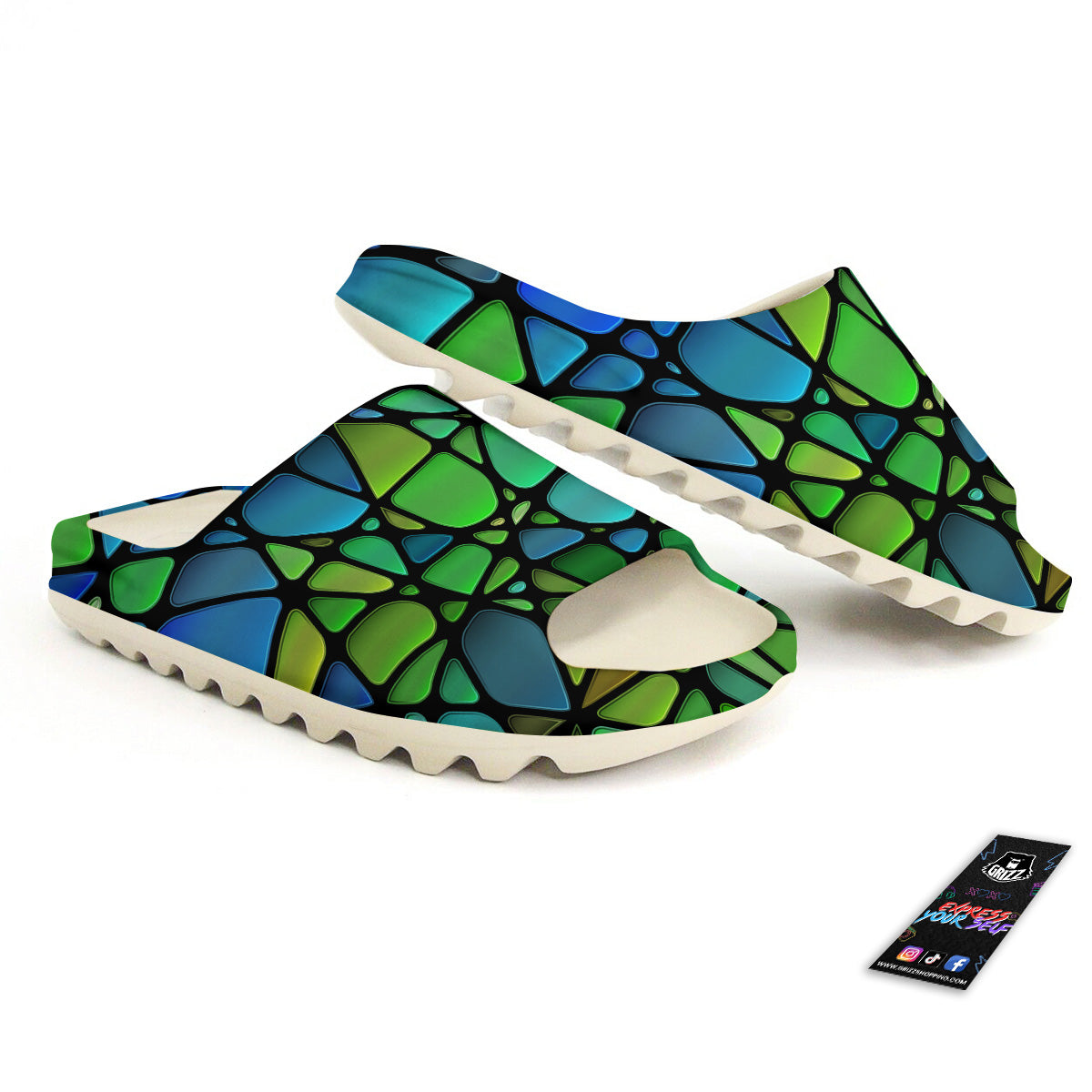Stained Glass Green And Blue Print Sandals-grizzshop