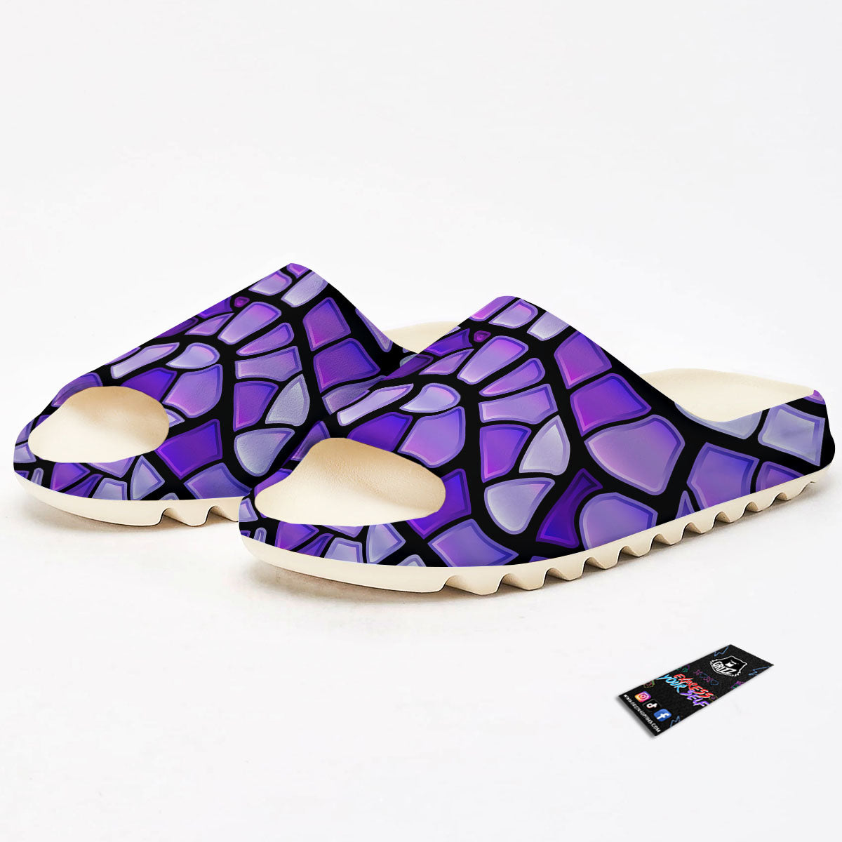 Stained Glass Mosaic Purple Print Sandals-grizzshop