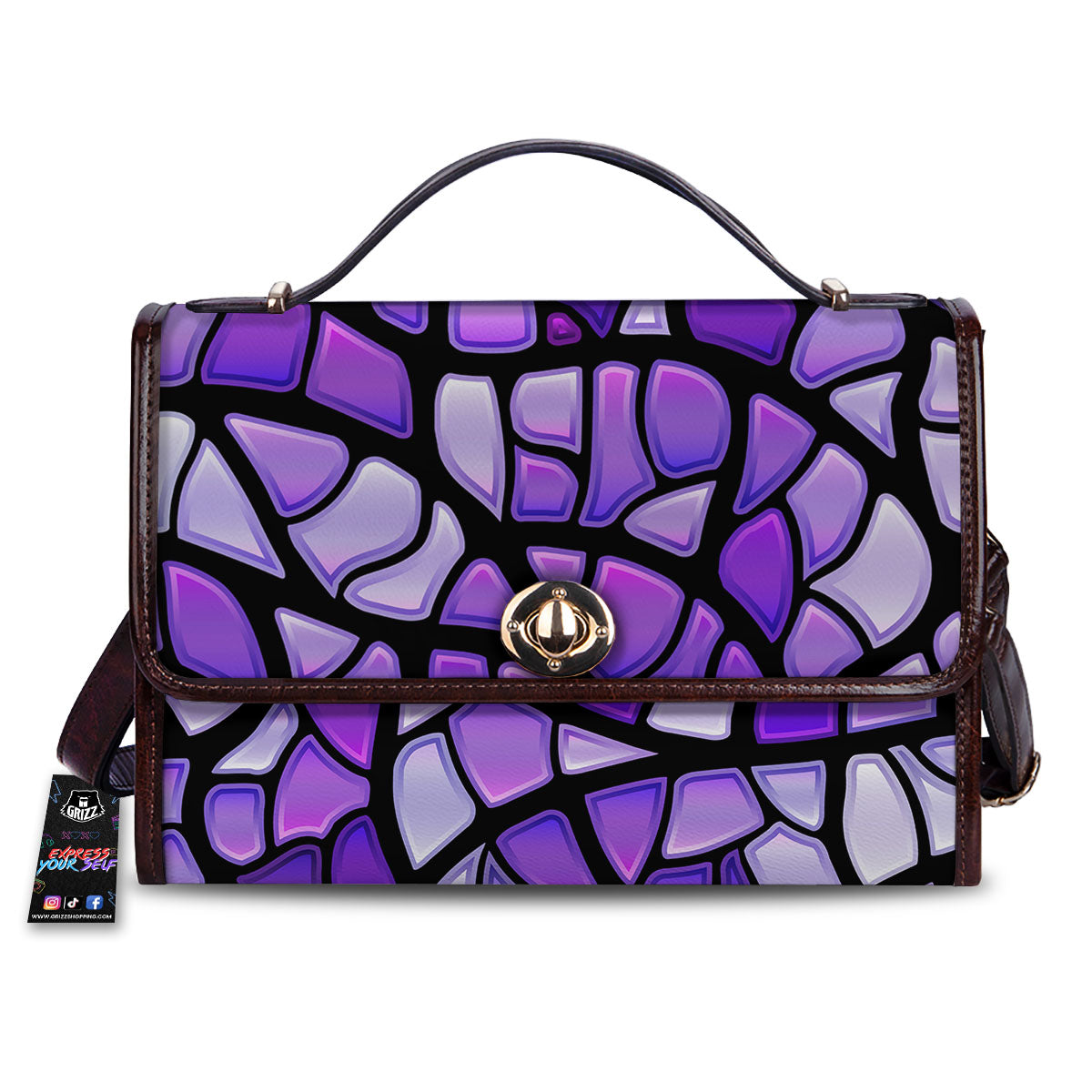 Stained Glass Mosaic Purple Print Women's Satchel Bag