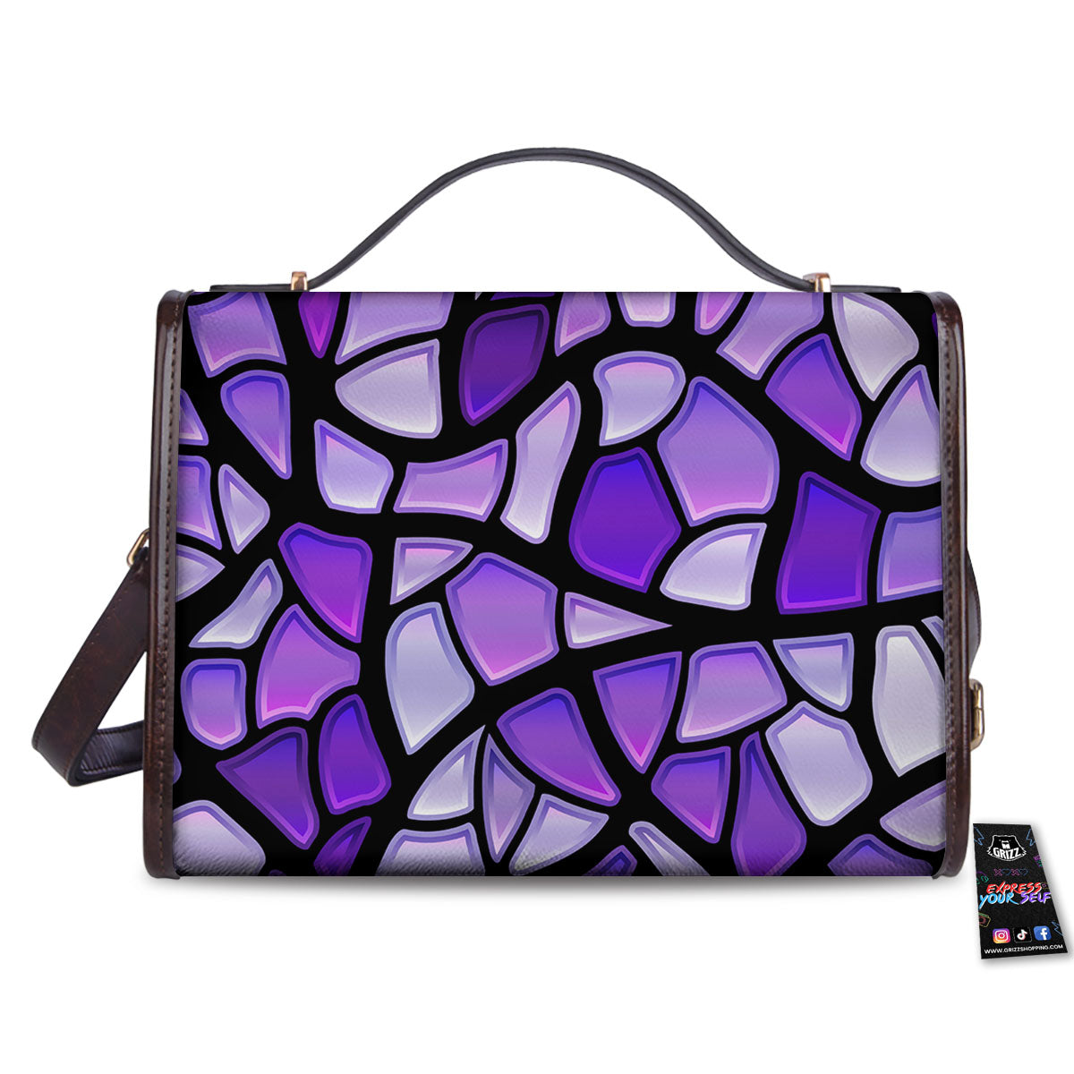 Stained Glass Mosaic Purple Print Women's Satchel Bag