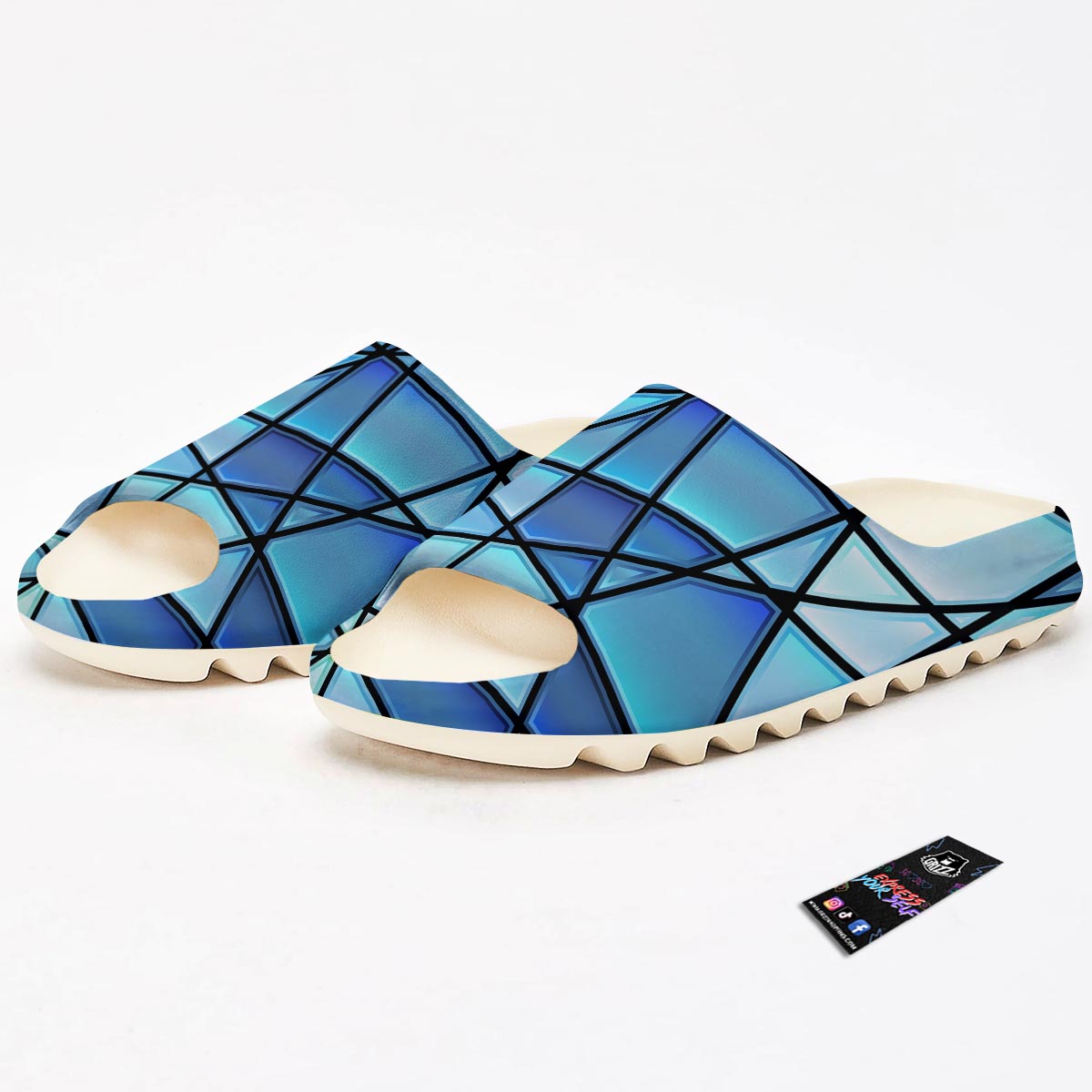 Stained Glass Mosaic Teal Print Sandals-grizzshop