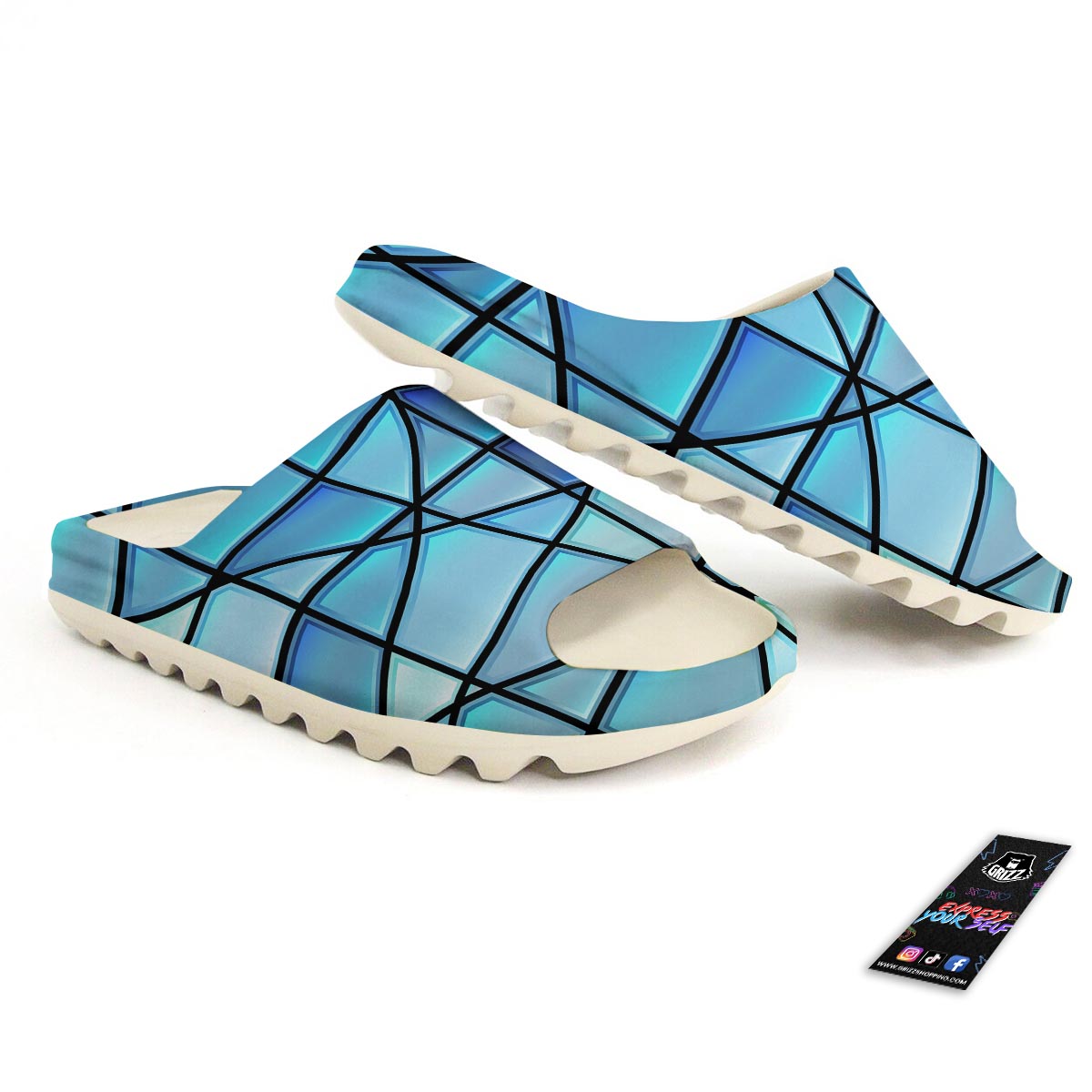 Stained Glass Mosaic Teal Print Sandals-grizzshop