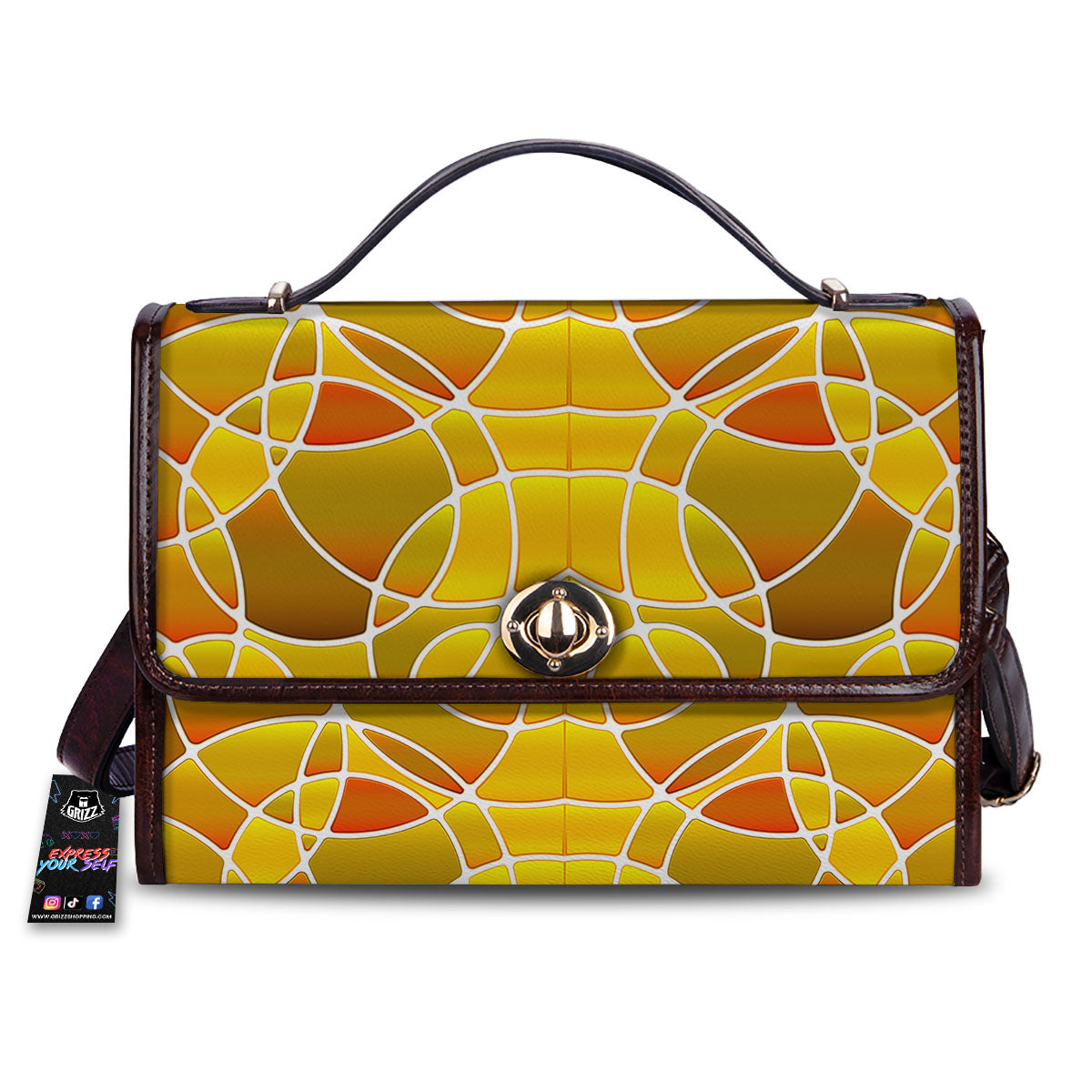 Stained Glass Mosaic Yellow Print Pattern Women's Satchel Bag
