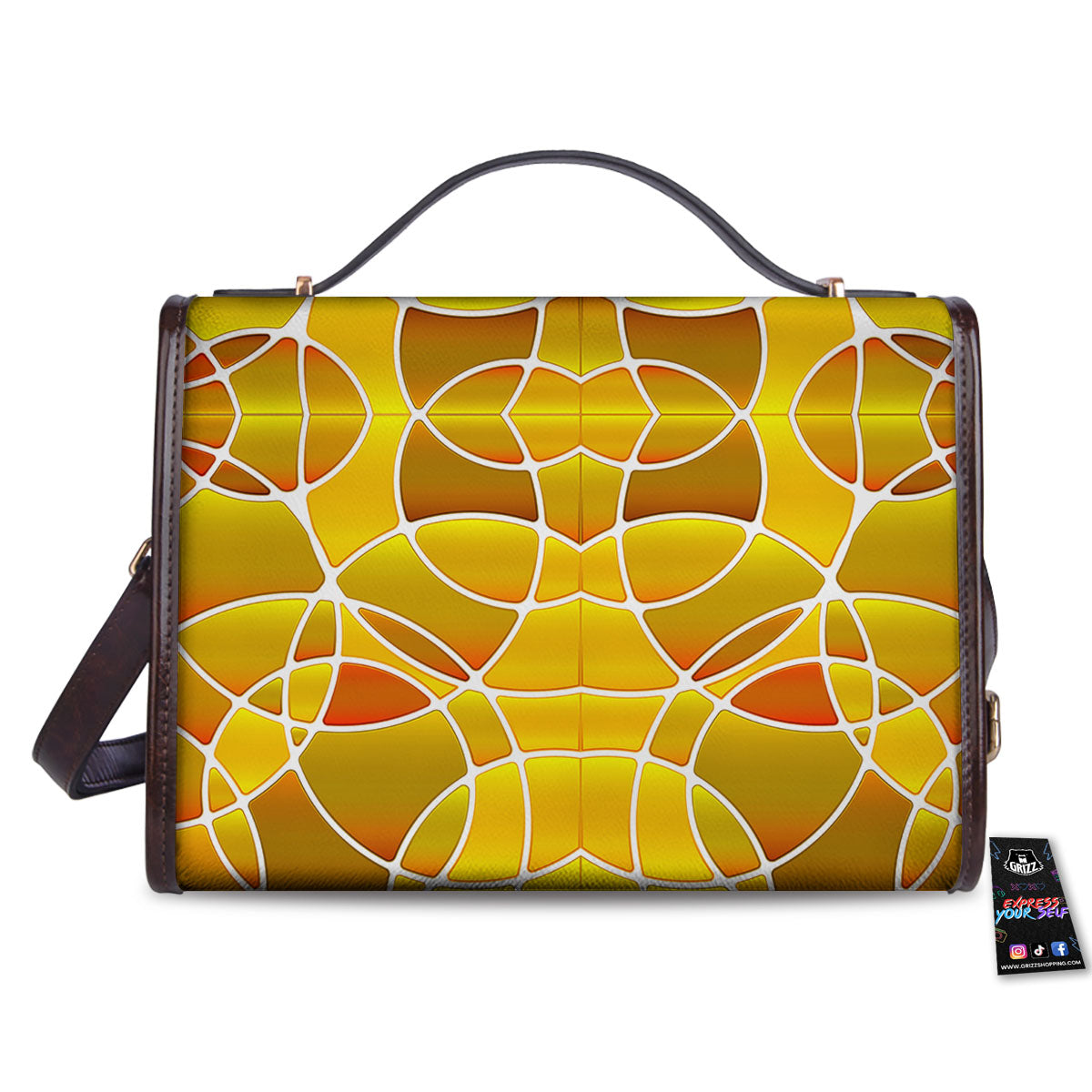 Stained Glass Mosaic Yellow Print Pattern Women's Satchel Bag