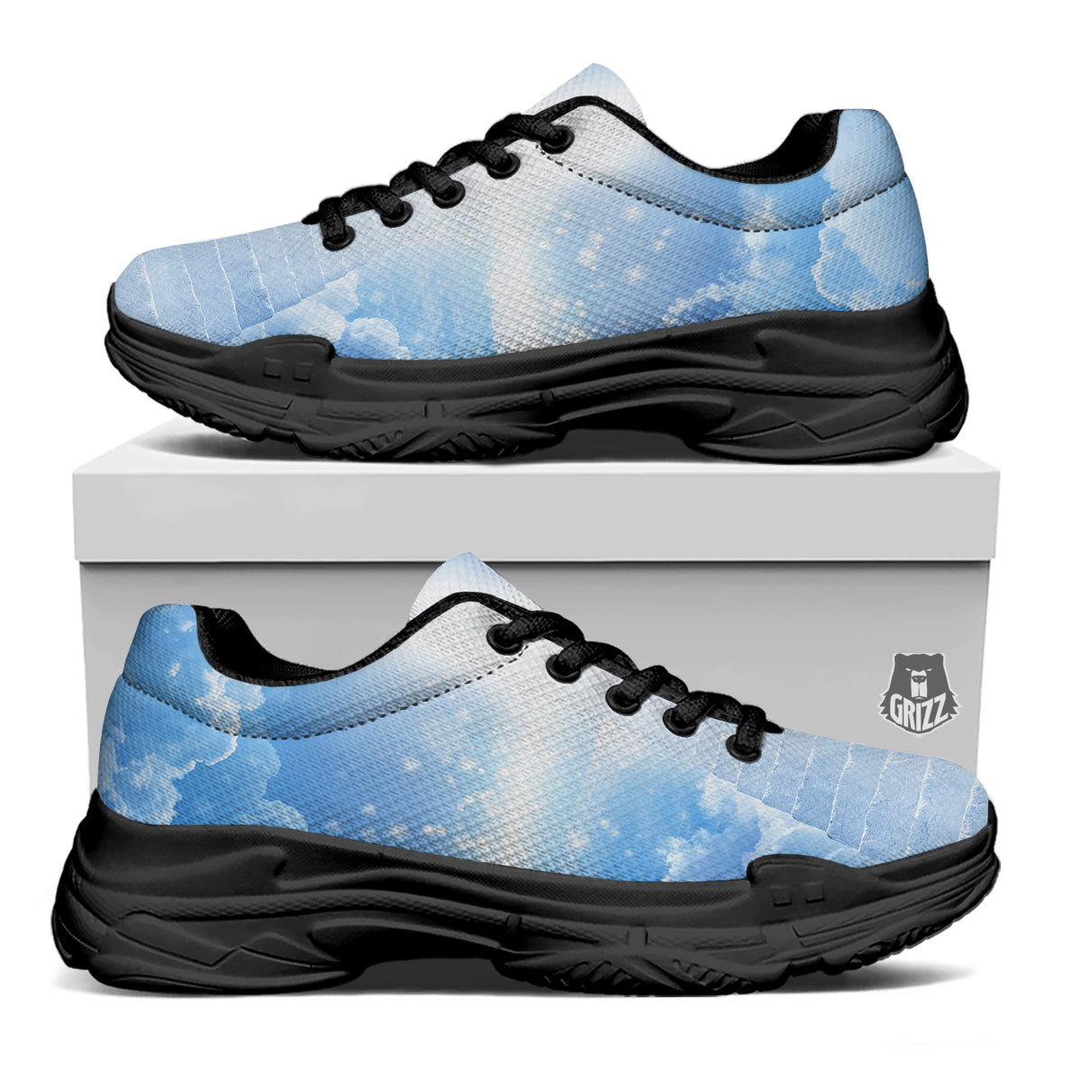 Stairs To Heaven Print Black Chunky Shoes-grizzshop