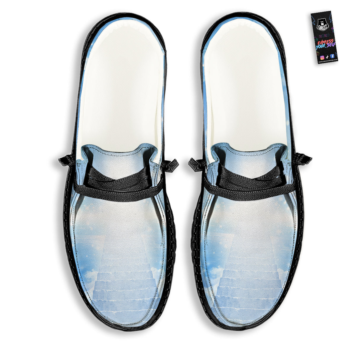 Stairs To Heaven Print Black Loafers-grizzshop